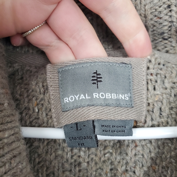 Royal Robbins Beige Shawl Collar Sweater Mens Size L Merino Wool Blend Classic - Picture 5 of 6